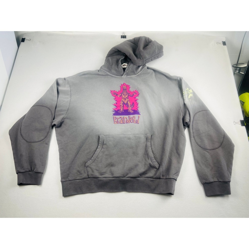 Brain Dead x Godzilla Mechagodzilla Washed Brown Mockneck Hoodie XL